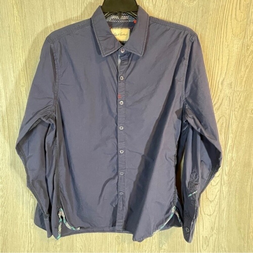 Robert Graham Navy Blue Pattern Button Down Long Sleeve Shirt Cotton Mens XL